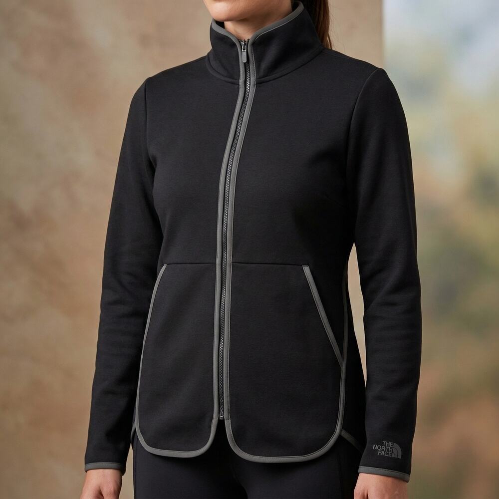 The North Face Women's Full Zip Jacket Black Grey Trim Performance Activewear M